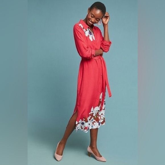 Anthropologie Dresses & Skirts - BL^NK LONDON Dress Red Floral Stripe CUDREY Anthropologie SZ XS